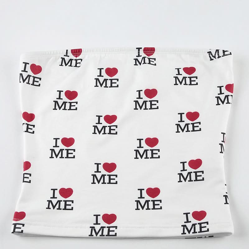 Cozy 'I ❤️ Me' Self-Love Tube Top & Shorts Loungewear Pajama Set for Women
