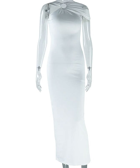 Glamorous White O-Ring Ruched Backless Maxi Dress - Perfect for Holiday Galas & NYE