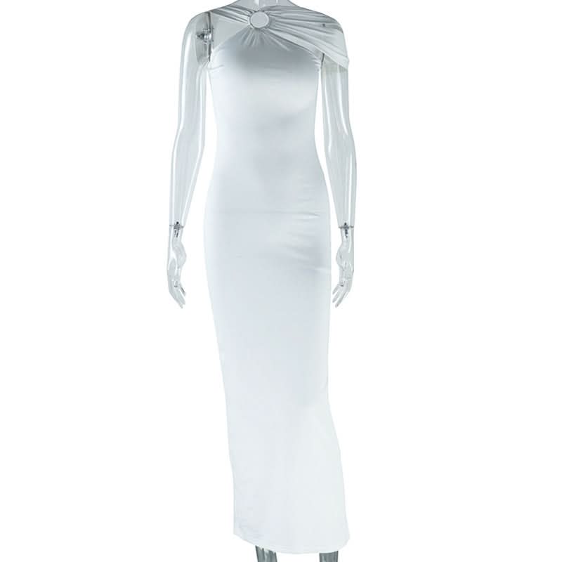 Glamorous White O-Ring Ruched Backless Maxi Dress - Perfect for Holiday Galas & NYE