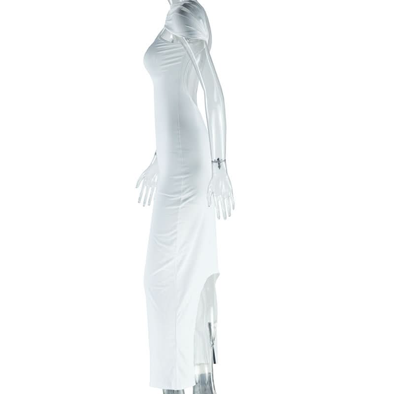 Glamorous White O-Ring Ruched Backless Maxi Dress - Perfect for Holiday Galas & NYE