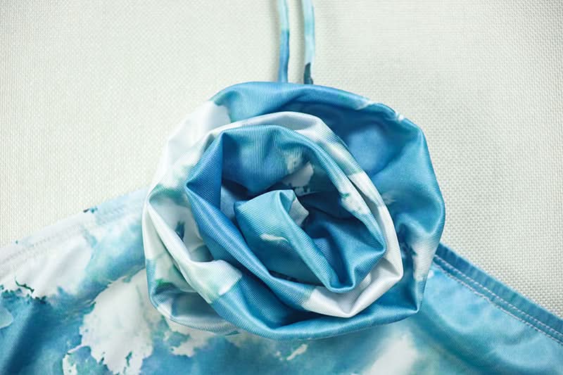 Sky Blue Floral Halter Maxi Dress with 3D Rose Applique – Your Winter Escape & Spring Fling Essential