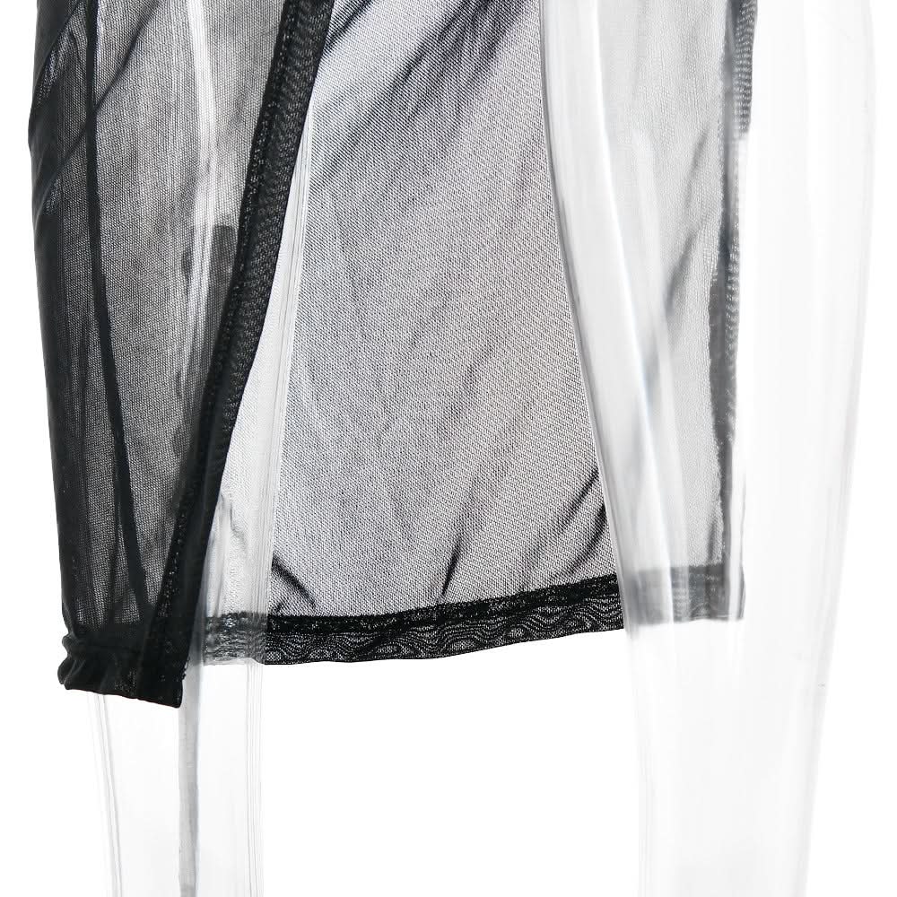 Siren Chic: Black Sheer Mesh One-Shoulder Maxi Dress Set - Your Ultimate Resort & Halloween Party Cover-Up