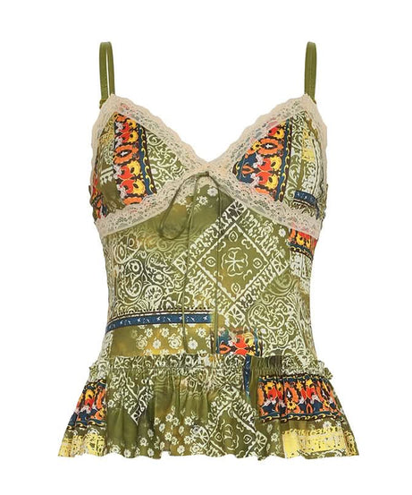Boho Patchwork Lace Peplum Cami Top | Chic Fall Style for Women