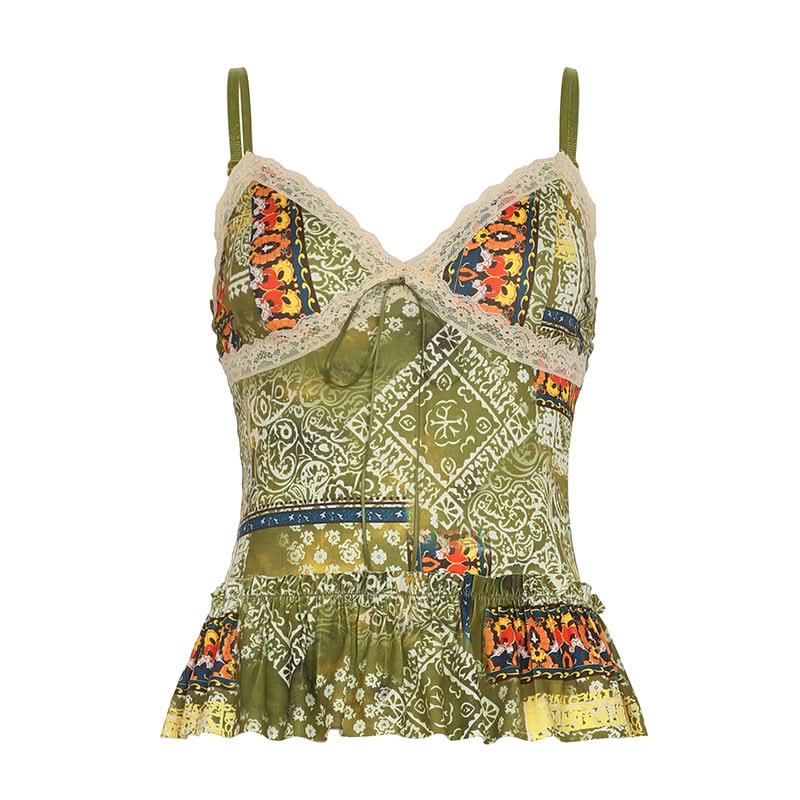 Boho Patchwork Lace Peplum Cami Top | Chic Fall Style for Women