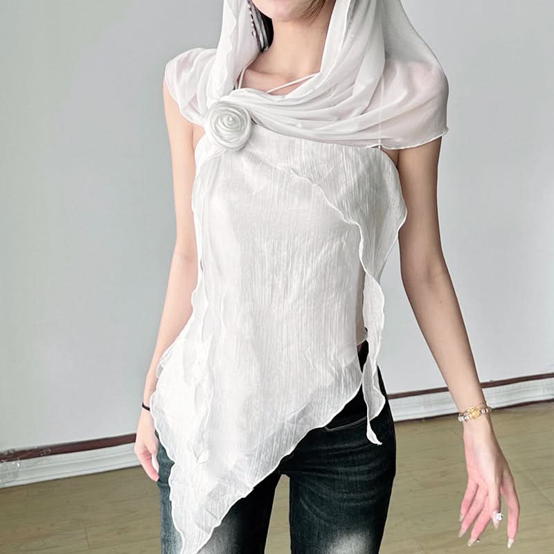 Chic Fall Blossom Off-Shoulder Top | Draped Asymmetrical Hem with 3D Rose