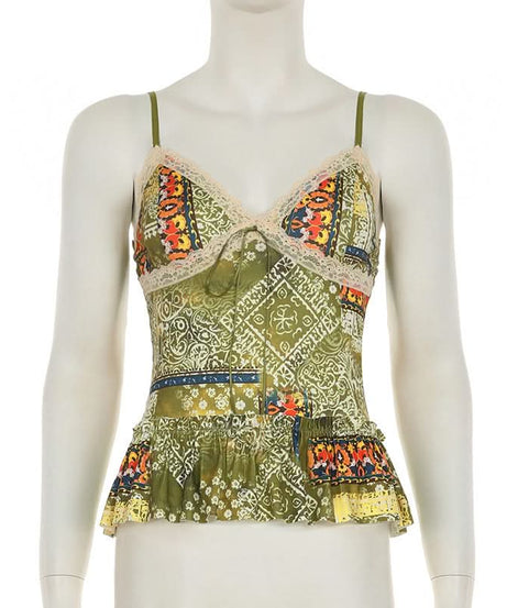 Boho Patchwork Lace Peplum Cami Top | Chic Fall Style for Women