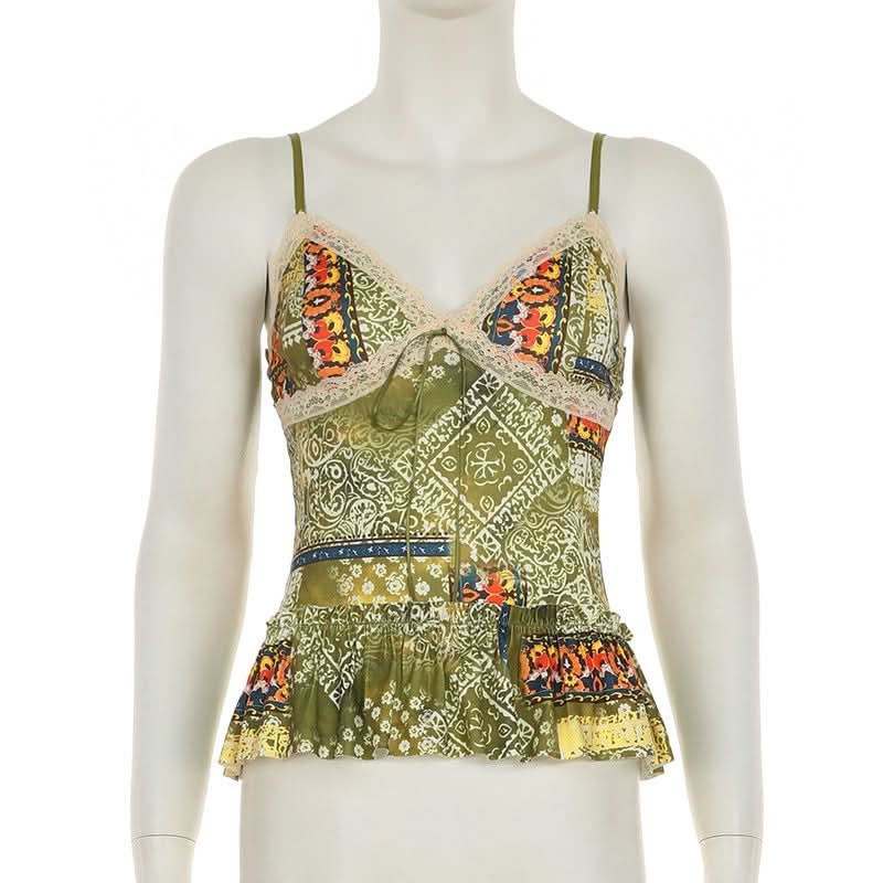 Boho Patchwork Lace Peplum Cami Top | Chic Fall Style for Women