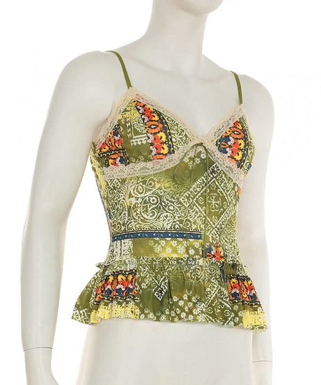 Boho Patchwork Lace Peplum Cami Top | Chic Fall Style for Women