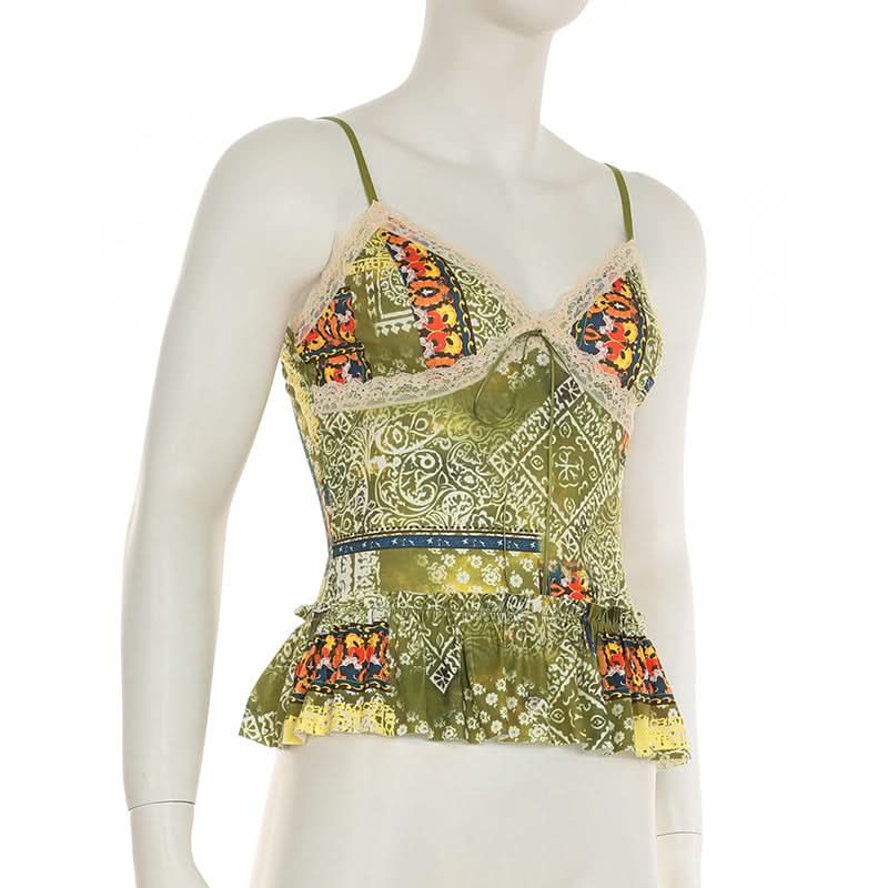 Boho Patchwork Lace Peplum Cami Top | Chic Fall Style for Women