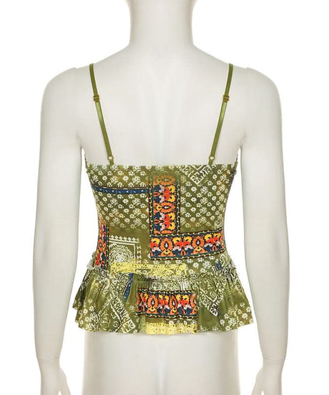 Boho Patchwork Lace Peplum Cami Top | Chic Fall Style for Women