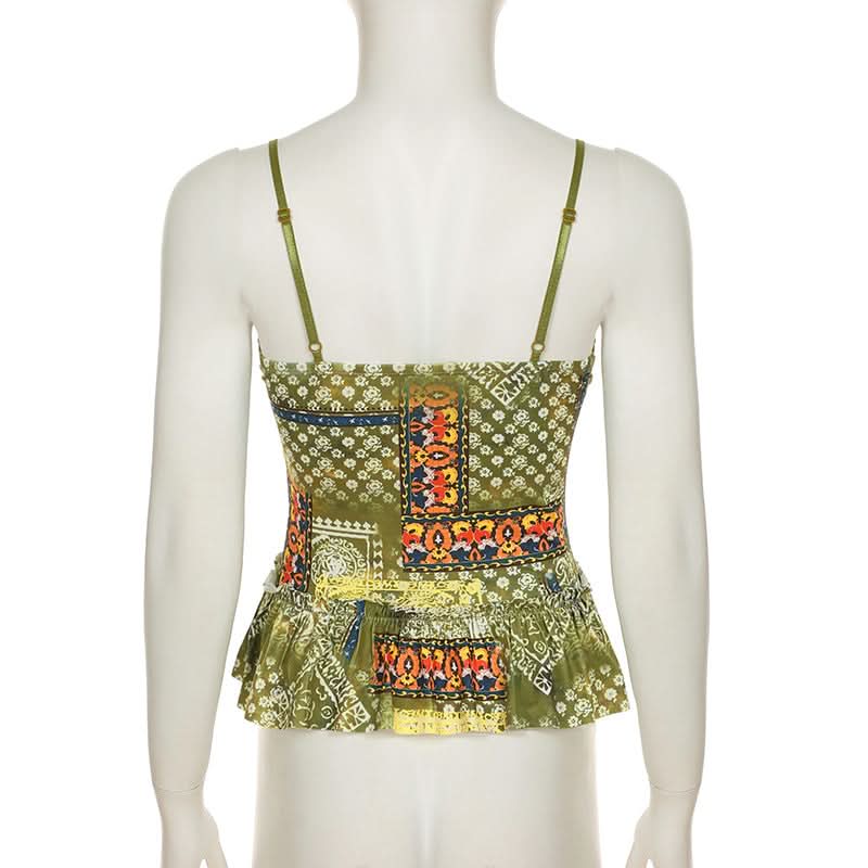 Boho Patchwork Lace Peplum Cami Top | Chic Fall Style for Women