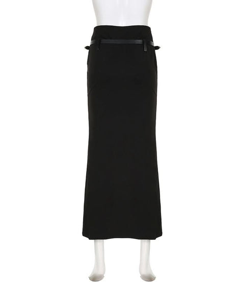 Unleash Your Edge: Faux Leather Buckle High-Slit Maxi Skirt – Fall & Halloween Essential