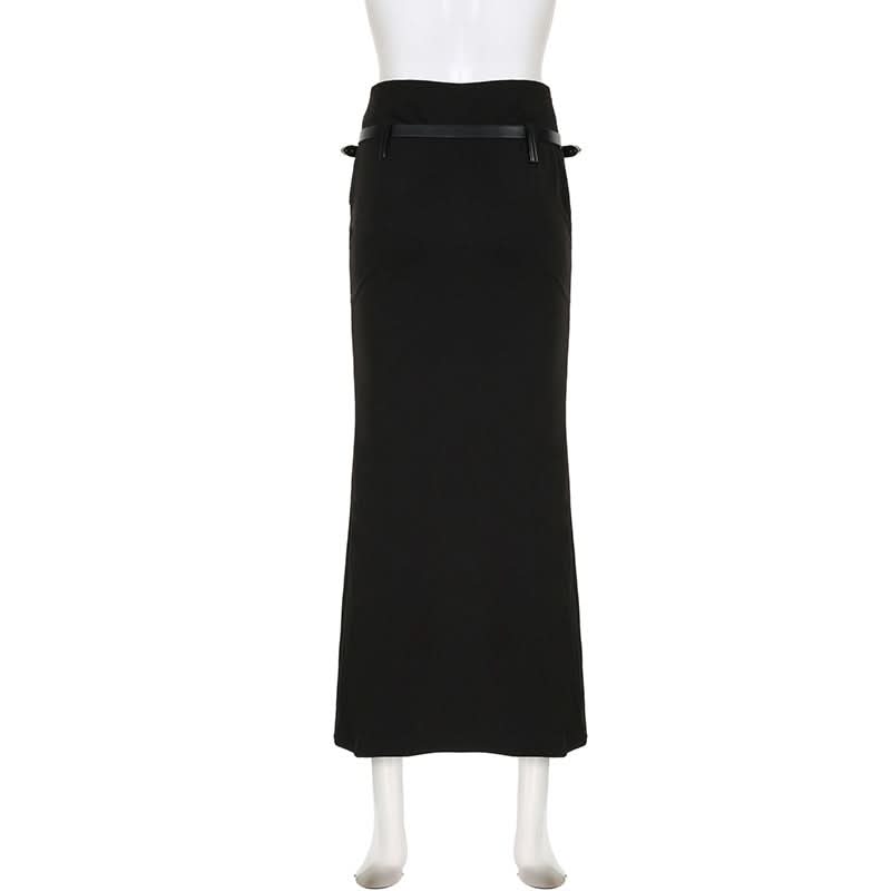 Unleash Your Edge: Faux Leather Buckle High-Slit Maxi Skirt – Fall & Halloween Essential