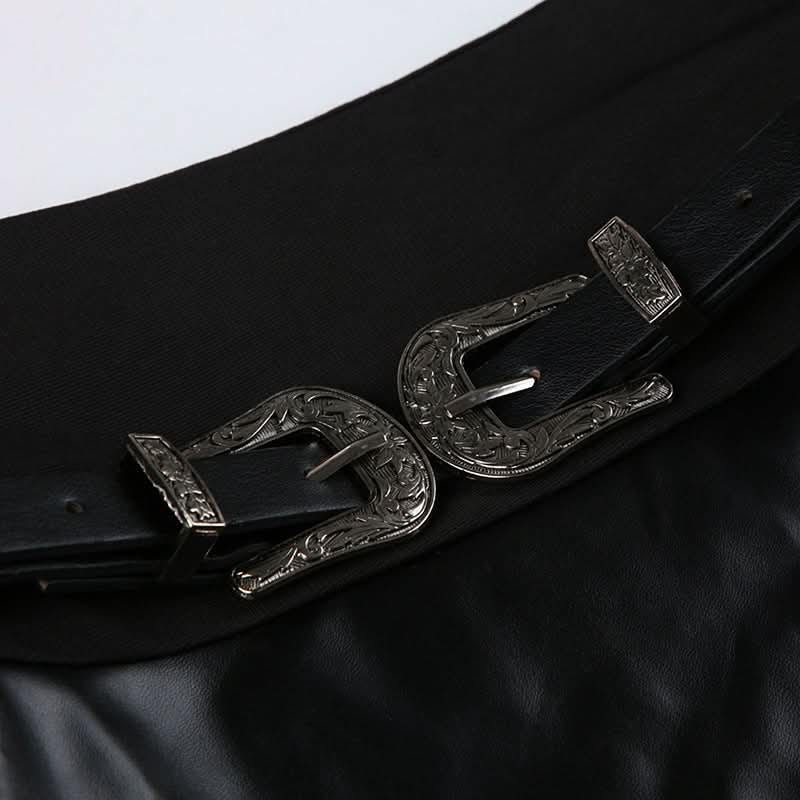 Unleash Your Edge: Faux Leather Buckle High-Slit Maxi Skirt – Fall & Halloween Essential