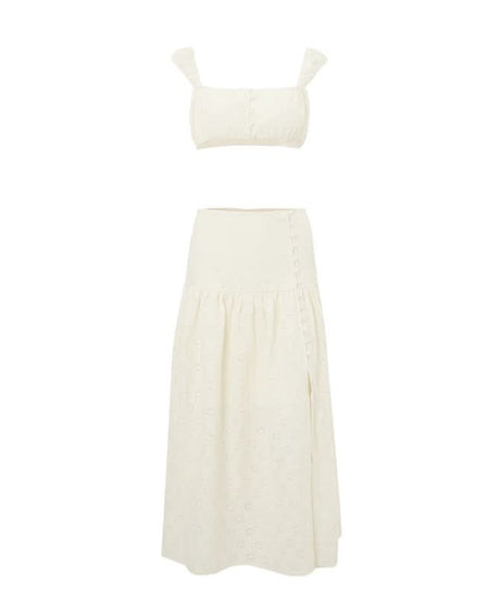 Effortlessly Chic Eyelet Two-Piece Set: Square Neck Crop Top & Maxi Skirt - Resort & Vacation Ready