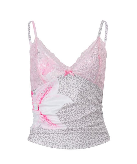 Flirty Pink Lace & Leopard Floral Cami Top | Fall Chic V-Neck Layering