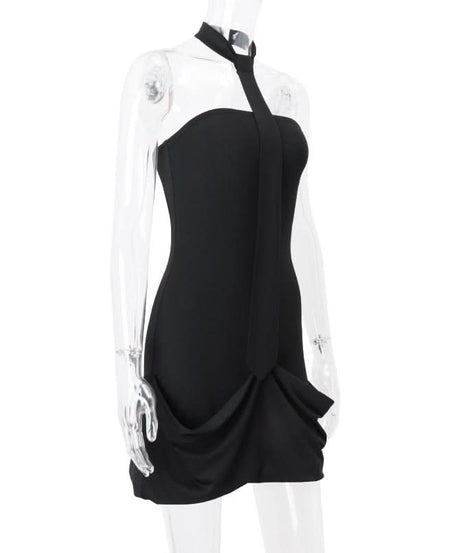 The 'Obsidian' Halter Tie Ruched Mini Dress - Your Chic Fall & Holiday Party Essential