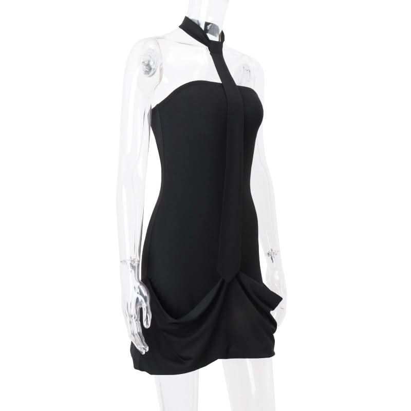 The 'Obsidian' Halter Tie Ruched Mini Dress - Your Chic Fall & Holiday Party Essential