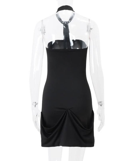 The 'Obsidian' Halter Tie Ruched Mini Dress - Your Chic Fall & Holiday Party Essential