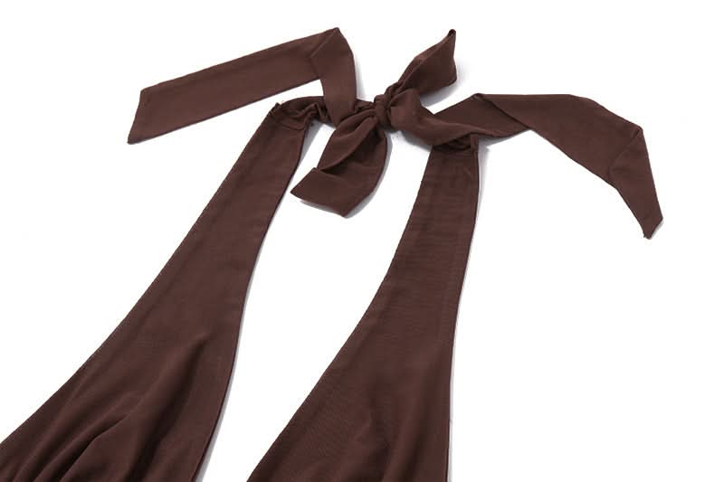 Chic Chocolate Brown Halter Top & Ruched Maxi Skirt Set | Effortless Fall & Resort Style