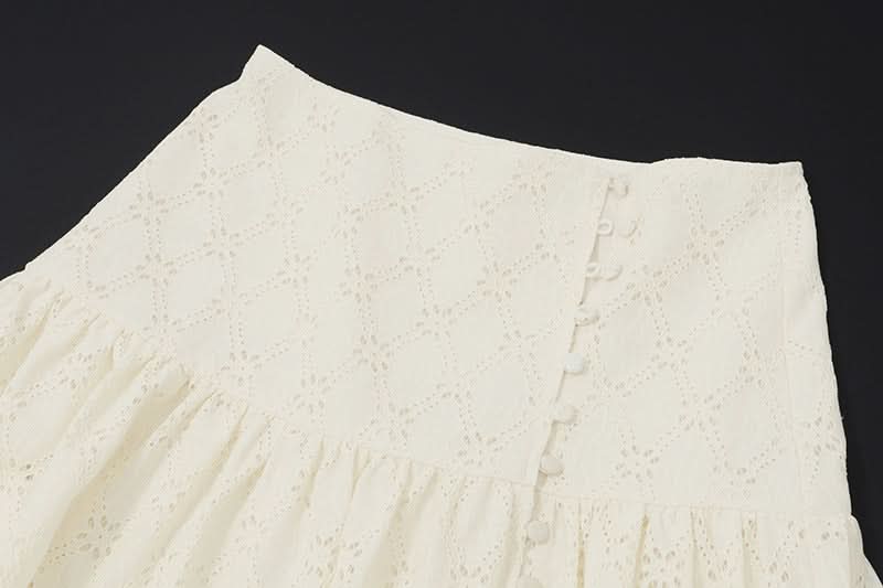 Effortlessly Chic Eyelet Two-Piece Set: Square Neck Crop Top & Maxi Skirt - Resort & Vacation Ready