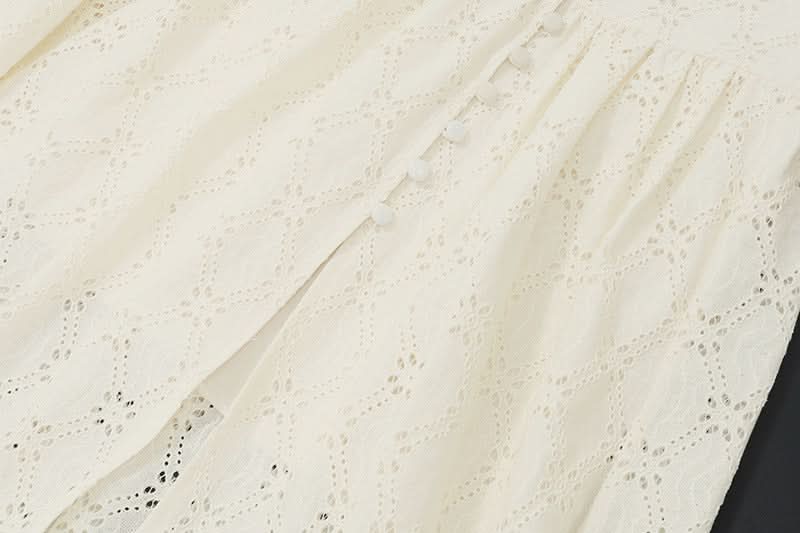 Effortlessly Chic Eyelet Two-Piece Set: Square Neck Crop Top & Maxi Skirt - Resort & Vacation Ready