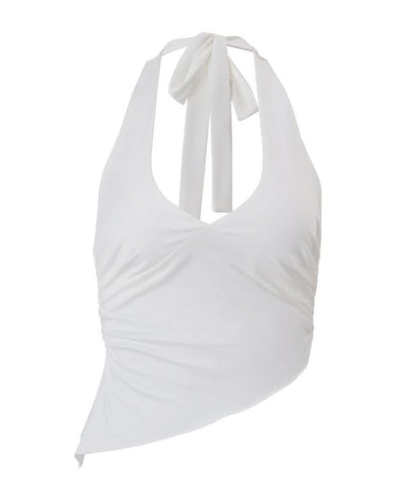 Effortless Chic: White Ruched Halter Top for Fall Layering & Pre-Holiday Getaways