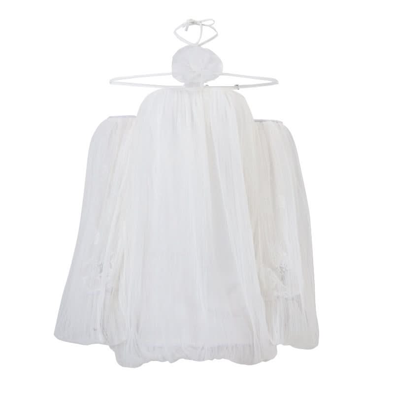 Dreamy Ethereal White Mesh Mini Dress | Halter Off-Shoulder Whimsy for Fall & Holiday Parties