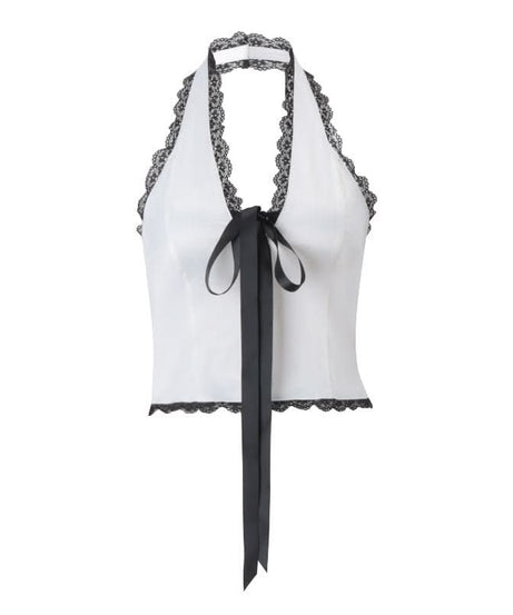 Romantic Sage Halter Top with Lace & Bow | Chic Fall Style for Women