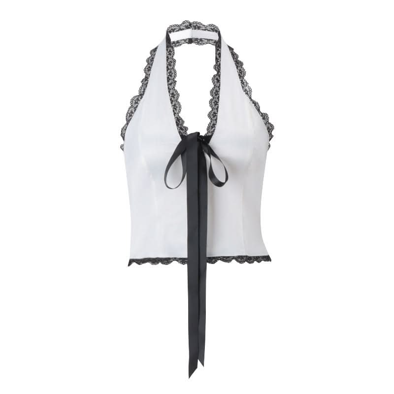 Romantic Sage Halter Top with Lace & Bow | Chic Fall Style for Women