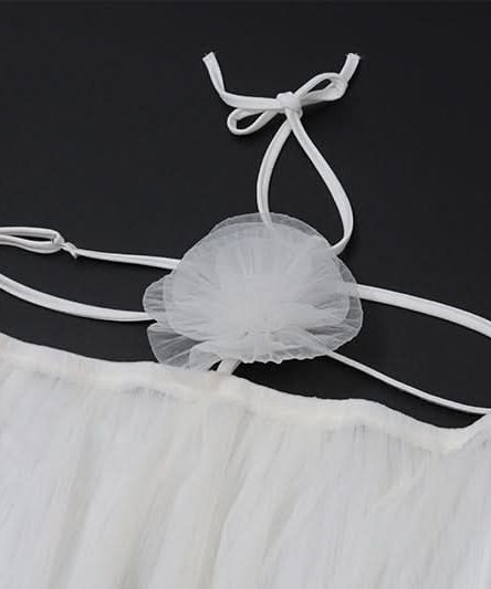 Dreamy Ethereal White Mesh Mini Dress | Halter Off-Shoulder Whimsy for Fall & Holiday Parties