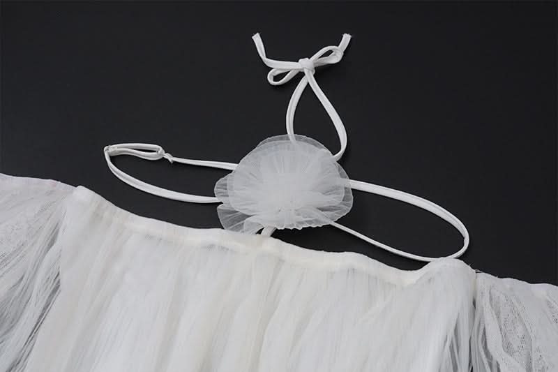 Dreamy Ethereal White Mesh Mini Dress | Halter Off-Shoulder Whimsy for Fall & Holiday Parties