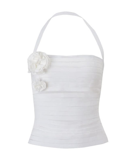 Sultry Noir Rose Halter Top: Edgy Cut-Out Design for Fall Nights & Halloween Parties