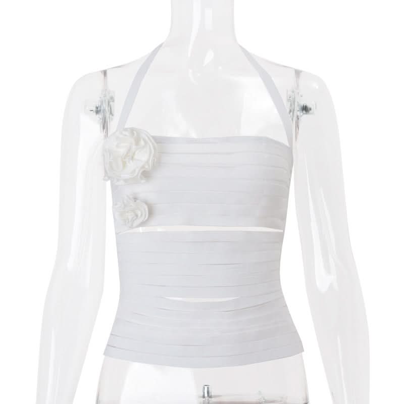 Sultry Noir Rose Halter Top: Edgy Cut-Out Design for Fall Nights & Halloween Parties