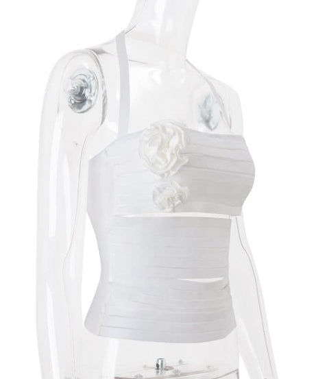 Sultry Noir Rose Halter Top: Edgy Cut-Out Design for Fall Nights & Halloween Parties