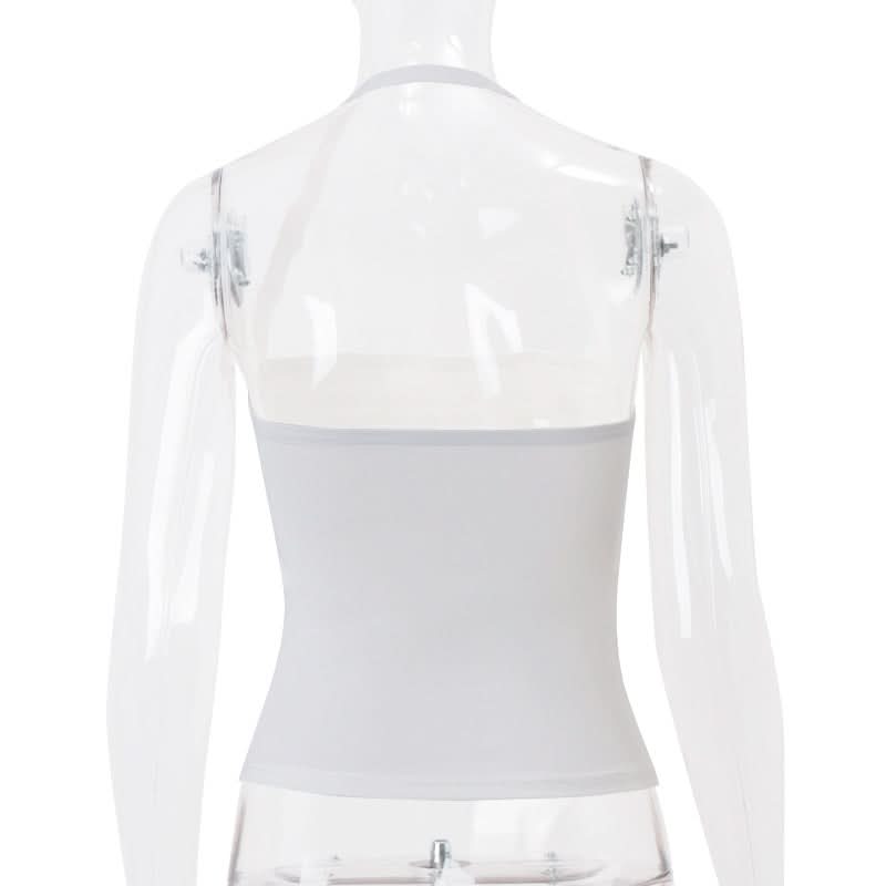 Sultry Noir Rose Halter Top: Edgy Cut-Out Design for Fall Nights & Halloween Parties