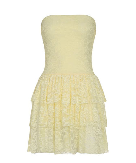 Sweet & Chic Butter Yellow Lace Tiered Mini Dress | Fall Festivities & Resort Ready