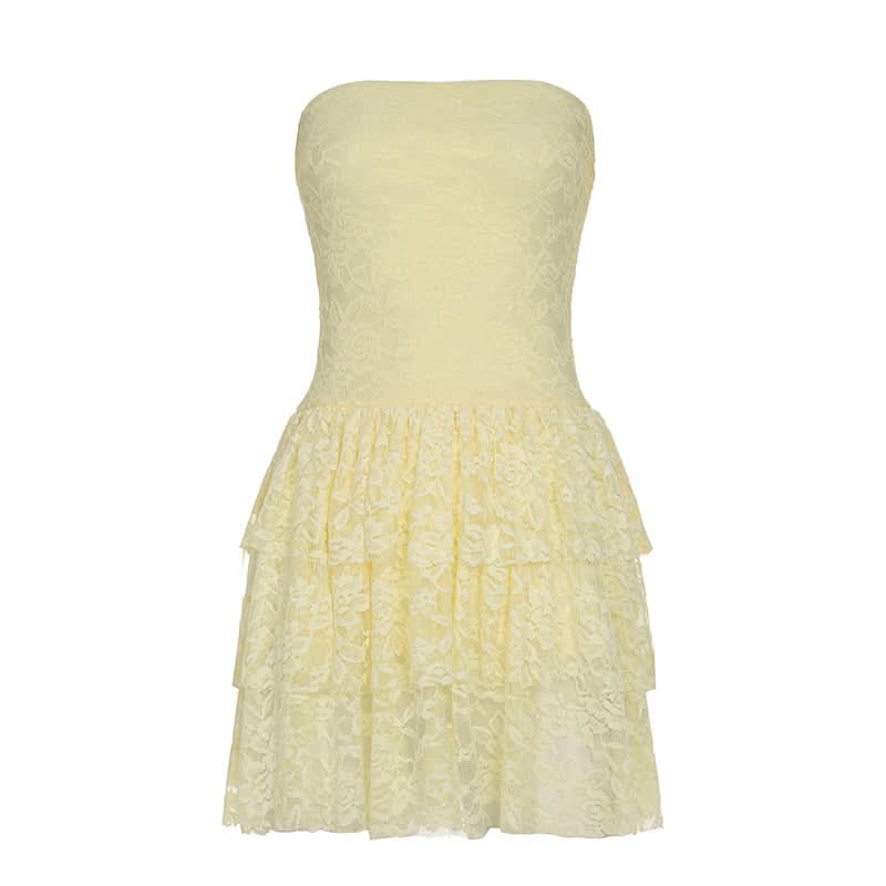 Sweet & Chic Butter Yellow Lace Tiered Mini Dress | Fall Festivities & Resort Ready