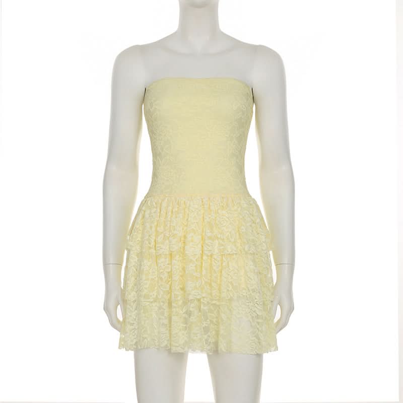 Sweet & Chic Butter Yellow Lace Tiered Mini Dress | Fall Festivities & Resort Ready