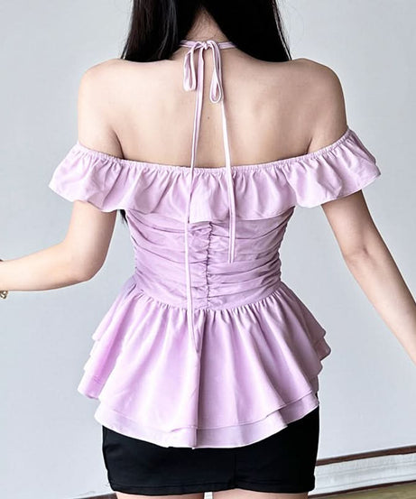 Chic Lavender Off-Shoulder Peplum Top | Flattering Ruffle & Ruched Fall Style