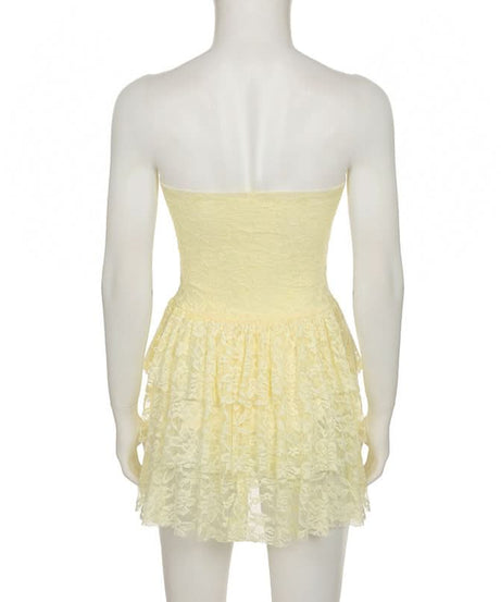 Sweet & Chic Butter Yellow Lace Tiered Mini Dress | Fall Festivities & Resort Ready