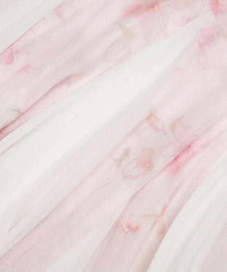 Romantic Blush Floral Mesh Illusion Maxi Dress - Elegant V-Neck Gown for Fall Events & Resort Getaways