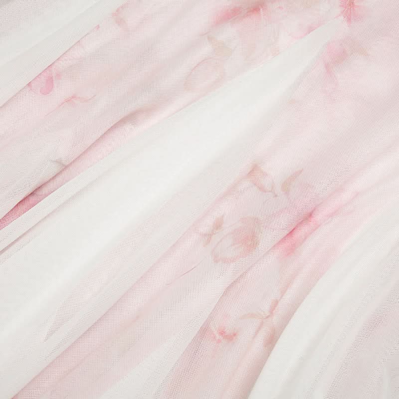 Romantic Blush Floral Mesh Illusion Maxi Dress - Elegant V-Neck Gown for Fall Events & Resort Getaways