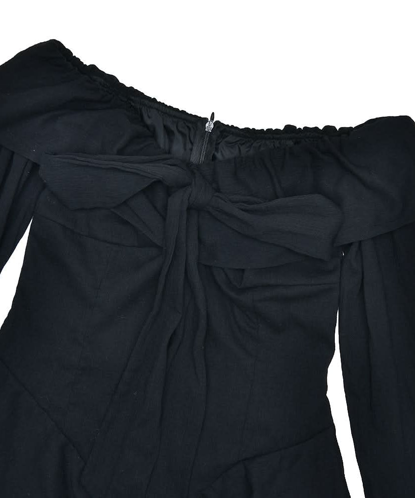 Bewitching Black Off-Shoulder Mini Dress | Bow Detail & Flared Ruffle Sleeves for Fall Parties & Halloween