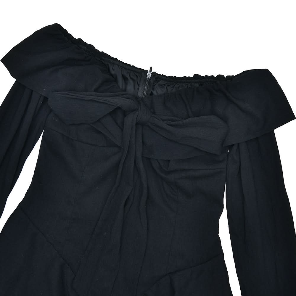 Bewitching Black Off-Shoulder Mini Dress | Bow Detail & Flared Ruffle Sleeves for Fall Parties & Halloween