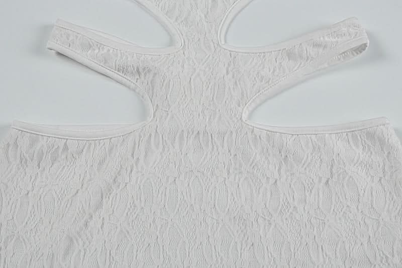 Y2K White Halter Cutout Mini Dress - Daring Floral Accent for Winter Sun Getaways & Party Nights