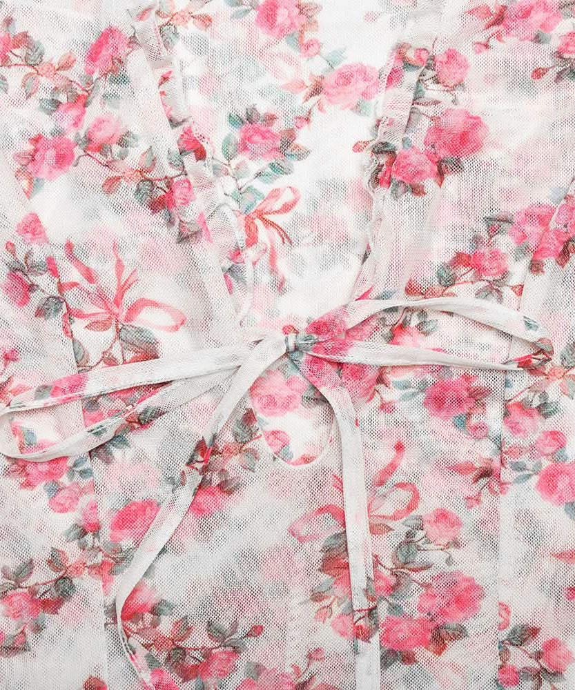 Romantic Rose Mesh Mini Dress | Sheer Long Sleeve V-Neck for Fall Date Nights & Beyond