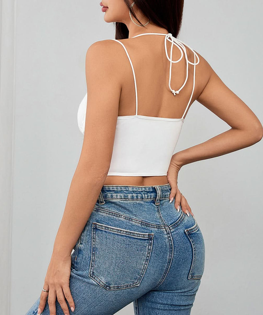 Spooky Season Chic: White Lace Hook-Eye Bustier Cami – Perfect for Fall Parties & Date Nights