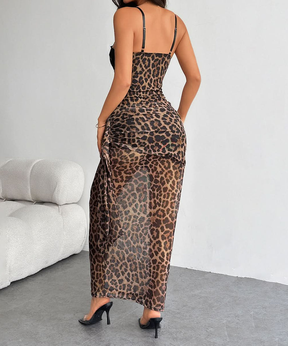 Alluring Leopard Print Bustier Cami Maxi Dress - Fall & Holiday Party Ready