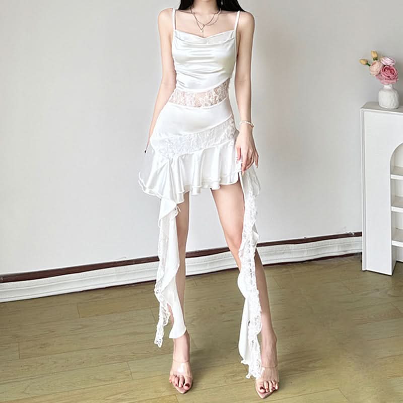 Siren Flowy Satin & Lace Mini Dress - Chic Fall Party & Holiday Glam